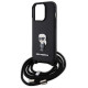 Karl Lagerfeld Crossbody Saffiano Monogram Metal Pin Karl & Choupette Case for iPhone 15 Pro - Black