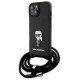 Karl Lagerfeld Crossbody Saffiano Monogram Metal Pin Karl & Choupette Case for iPhone 15 - Black