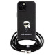 Karl Lagerfeld Crossbody Saffiano Monogram Metal Pin Karl & Choupette Case for iPhone 15 - Black