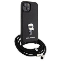 Karl Lagerfeld Crossbody Saffiano Monogram Metal Pin Karl & Choupette Case for iPhone 15 - Black