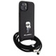 Karl Lagerfeld Crossbody Saffiano Monogram Metal Pin Karl & Choupette Case for iPhone 15 - Black