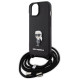 Karl Lagerfeld Crossbody Saffiano Monogram Metal Pin Karl & Choupette Case for iPhone 15 - Black