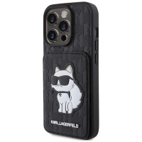 Karl Lagerfeld Saffiano Cardslots and Stand Monogram Choupette Case for iPhone 15 Pro Max - Black
