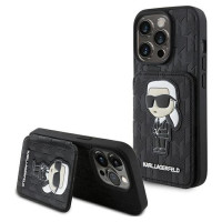 Karl Lagerfeld Saffiano Cardslots and Stand Monogram Ikonik Patch case for iPhone 15 Pro Max - black