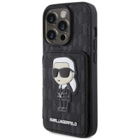 Karl Lagerfeld Saffiano Cardslots and Stand Monogram Ikonik Patch case for iPhone 15 Pro Max - black