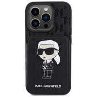Karl Lagerfeld Saffiano Cardslots and Stand Monogram Ikonik Patch case for iPhone 15 Pro Max - black