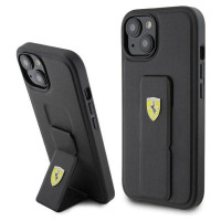 Ferrari Grip Stand Metal Logo case for iPhone 15 - black