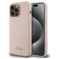 Guess Silicone Script Metal Logo & Frame case for iPhone 15 Pro - pink