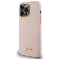 Guess Silicone Script Metal Logo & Frame case for iPhone 15 Pro - pink