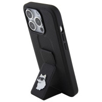 Karl Lagerfeld Gripstand Saffiano Choupette Pins case for iPhone 15 Pro - black