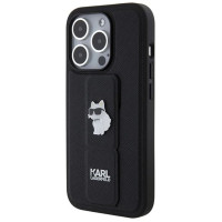 Karl Lagerfeld Gripstand Saffiano Choupette Pins case for iPhone 15 Pro - black