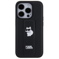 Karl Lagerfeld Gripstand Saffiano Choupette Pins case for iPhone 15 Pro - black