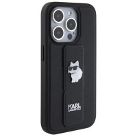 Karl Lagerfeld Gripstand Saffiano Choupette Pins case for iPhone 15 Pro - black