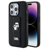 Karl Lagerfeld Gripstand Saffiano Karl&Choupette Pins case for iPhone 15 Pro Max - black