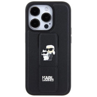 Karl Lagerfeld Gripstand Saffiano Karl&Choupette Pins case for iPhone 15 Pro Max - black