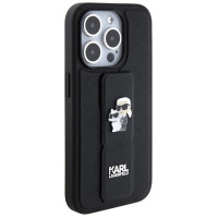 Karl Lagerfeld Gripstand Saffiano Karl&Choupette Pins case for iPhone 15 Pro Max - black