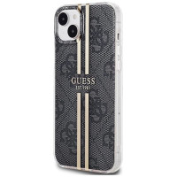Guess IML 4G Gold Stripe case for iPhone 15 Plus / 14 Plus - black