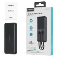 Choetech Powerbank Choetech B654 10000mAh 22.5W USB-A / USB-C / micro USB with built-in USB-C / Lightning cable - black
