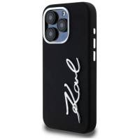 Karl Lagerfeld Silicone Metal Script Logo case for iPhone 15 Pro - black