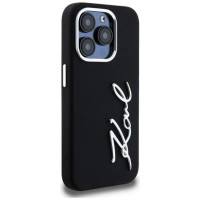 Karl Lagerfeld Silicone Metal Script Logo case for iPhone 15 Pro - black