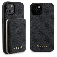 Guess 4G Metal Logo case set for iPhone 15 + 5000mAh MagSafe power bank - black