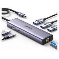 Ugreen HUB Ugreen CM512 15598 6in1 USB-C - 3x USB-A 3.0 / HDMI / RJ45 / USB-C PD - gray
