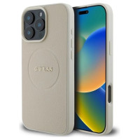 Guess Grained Gold Ring MagSafe Case for iPhone 16 Pro Max - Beige