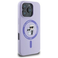 Karl Lagerfeld Silicone Karl&Choupette Heads Ring MagSafe Case for iPhone 16 Pro - Purple
