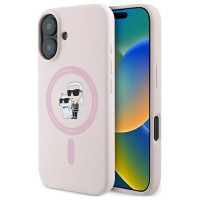 Karl Lagerfeld Silicone Karl&Choupette Heads Ring MagSafe Case for iPhone 16 Plus - Pink