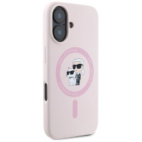 Karl Lagerfeld Silicone Karl&Choupette Heads Ring MagSafe Case for iPhone 16 Plus - Pink
