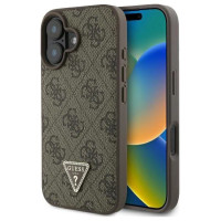 Guess Leather 4G Triangle Strass MagSafe Case for iPhone 16 Plus - Brown