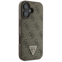Guess Leather 4G Triangle Strass MagSafe Case for iPhone 16 Plus - Brown