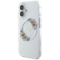 Guess IML Flowers Wreath MagSafe iPhone 16 Plus Case - Clear
