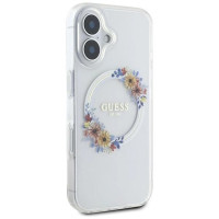 Guess IML Flowers Wreath MagSafe iPhone 16 Plus Case - Clear