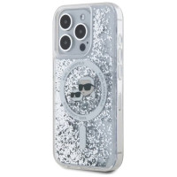 Karl Lagerfeld Liquid Glitter Karl & Choupette Head Magsafe iPhone 15 Pro Case - Clear