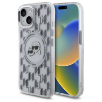 Karl Lagerfeld IML Monogram Karl & Choupette Head MagSafe iPhone 15 Case - Clear