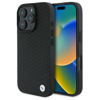 BMW Sign Leather Diamond Metal Logo MagSafe iPhone 16 Pro Case - Black