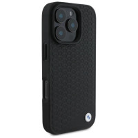 BMW Sign Leather Diamond Metal Logo MagSafe iPhone 16 Pro Case - Black