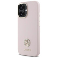 Guess Silicone Logo Strass 4G case for iPhone 16 - light pink