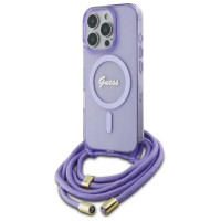 Guess Crossbody Cord Script MagSafe Case for iPhone 16 Pro - Purple