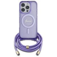 Guess Crossbody Cord Script MagSafe Case for iPhone 16 Pro - Purple
