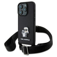 Karl Lagerfeld Saffiano Karl&Choupette Metal Pin CBDY Strap iPhone 16 Pro Case - Black
