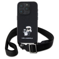 Karl Lagerfeld Saffiano Karl&Choupette Metal Pin CBDY Strap iPhone 16 Pro Case - Black