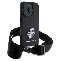 Karl Lagerfeld Saffiano Karl&Choupette Metal Pin CBDY Strap iPhone 16 Pro Case - Black