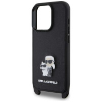 Karl Lagerfeld Saffiano Karl&Choupette Metal Pin CBDY Strap iPhone 16 Pro Case - Black