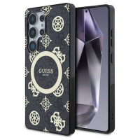 Guess 4G Background Gold Electroplated Peony Pattern MagSafe Case for Samsung Galaxy S25 Ultra Black