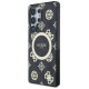 Guess 4G Background Gold Electroplated Peony Pattern MagSafe Case for Samsung Galaxy S25 Ultra Black