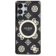 Guess 4G Background Gold Electroplated Peony Pattern MagSafe Case for Samsung Galaxy S25 Ultra Black