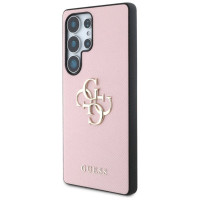 Guess Grained Big 4G Logo Small Classic Logo Case for Samsung Galaxy S25 Ultra pink