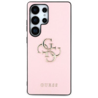 Guess Grained Big 4G Logo Small Classic Logo Case for Samsung Galaxy S25 Ultra pink